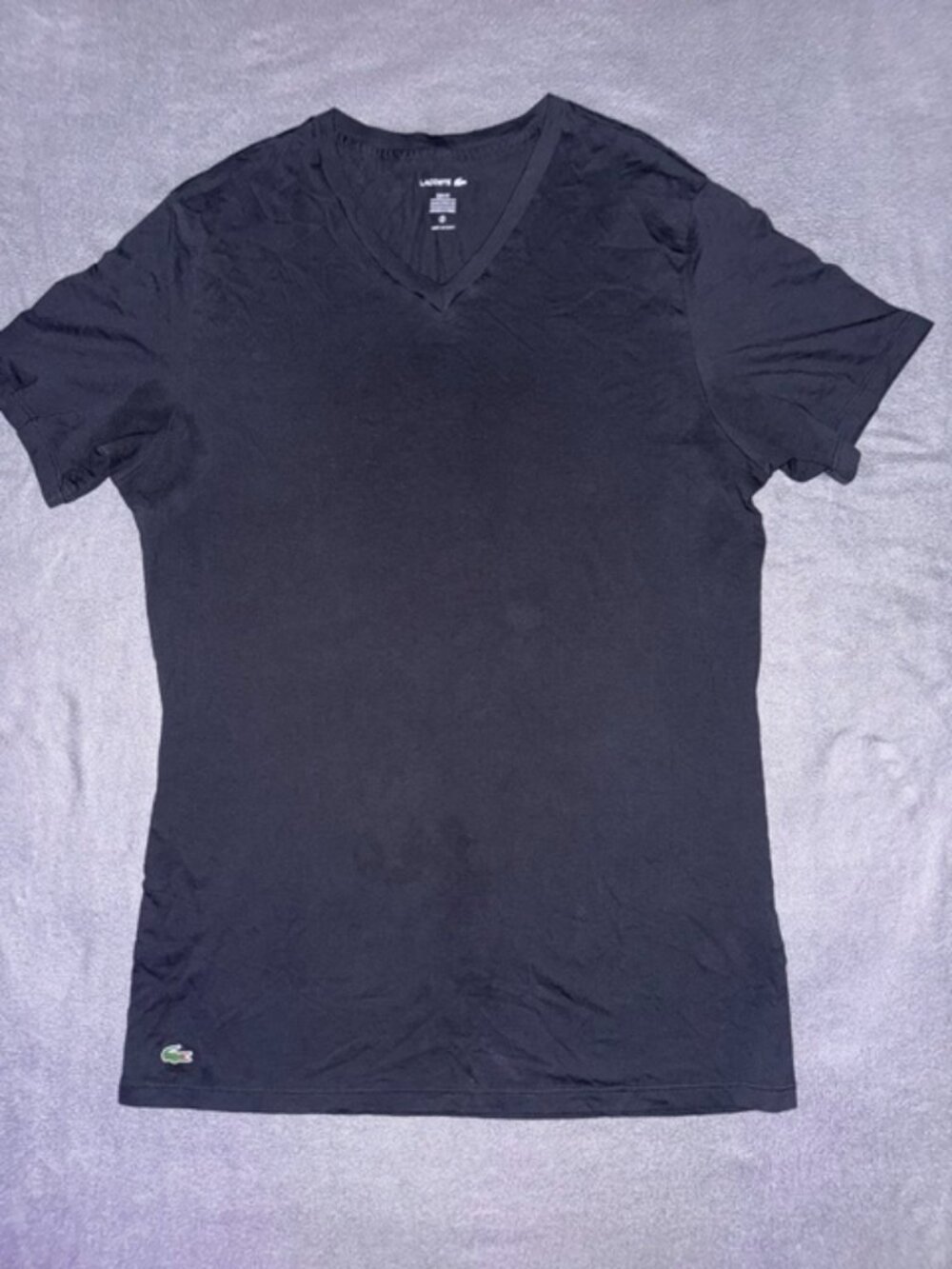 Lacoste Men's V-neck Shirt XL Black Hem Crocodile Logo Slim Fit
